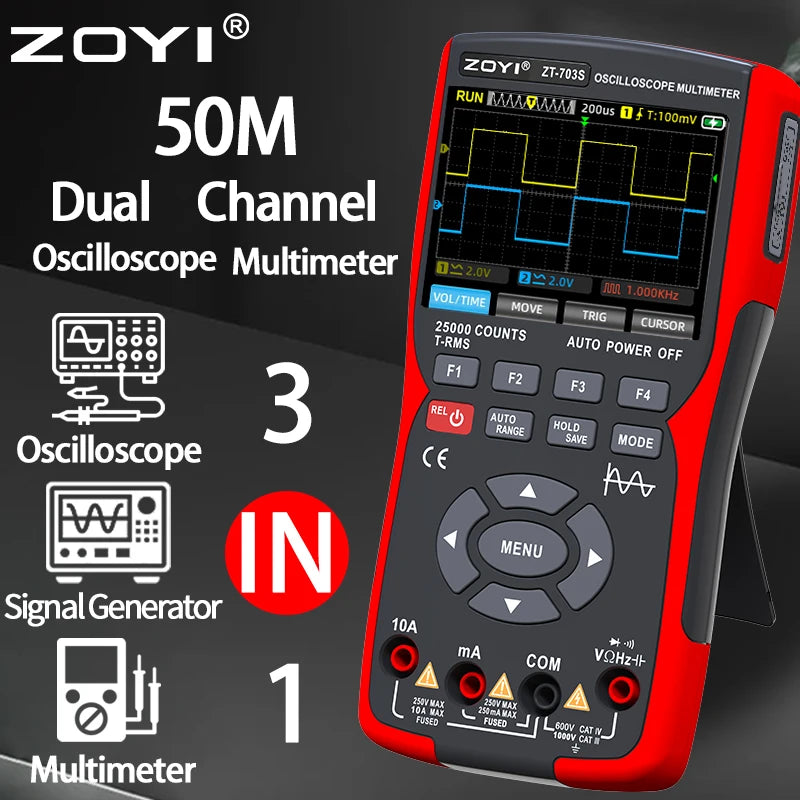 ZOYI 703S Handheld Oscilloscope Multimeter – Dual-Channel 3-in-1 Auto Repair Tool with Color Screen