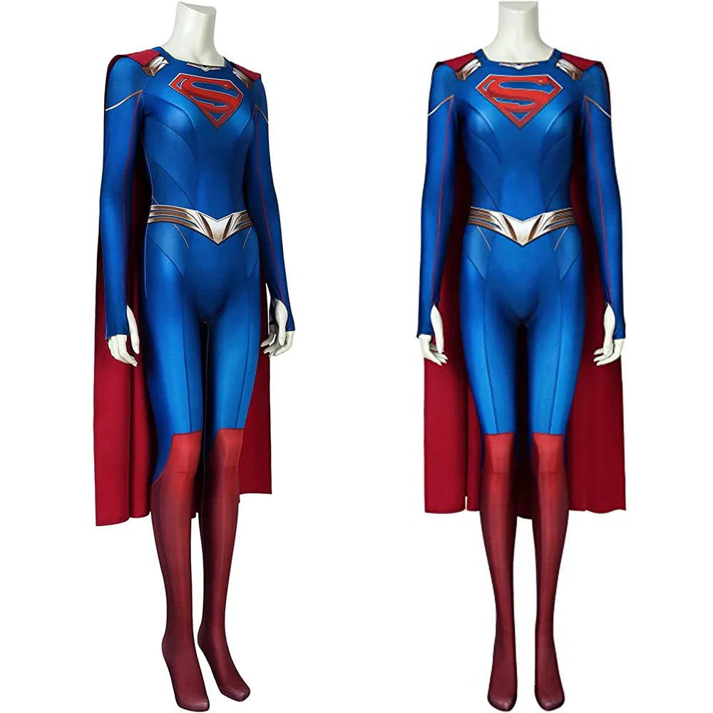 3D Supergirl Season 5 Cosplay Costume – Kara Zor-El Danvers Blue Bodysuit Jumpsuit for Women Halloween