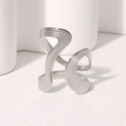 Stainless Steel Irregular Wave Adjustable Ring – Creative Gold Statement Jewelry for Women & Men