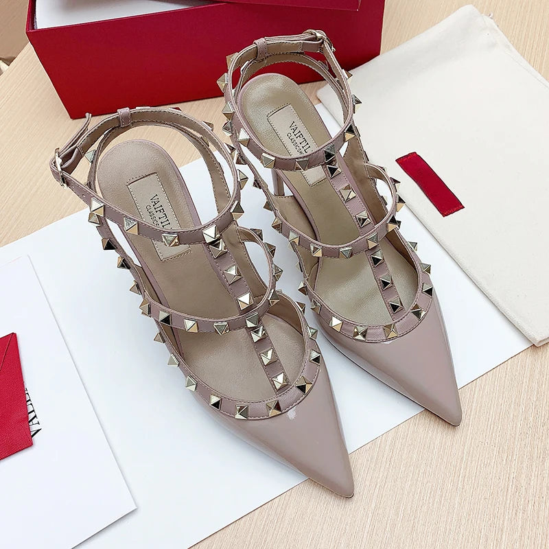 Women’s 2025 Summer Luxury Punk High Heel Sandals – Metal Rivet Gladiator Pointed Toe Stiletto Party Shoes