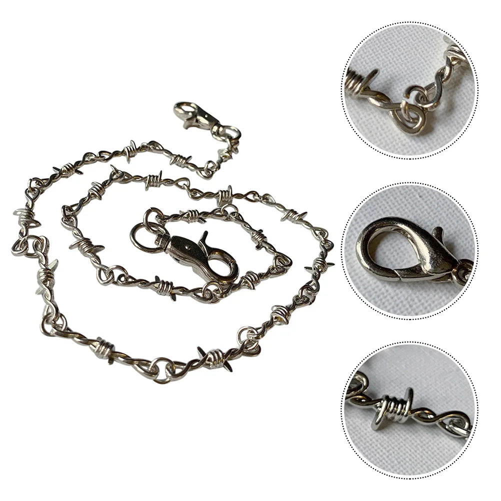 Punk Grunge Barbed Wire Chain Necklace & Waist Chain – Gothic Snake Metal Jewelry for Men & Jeans