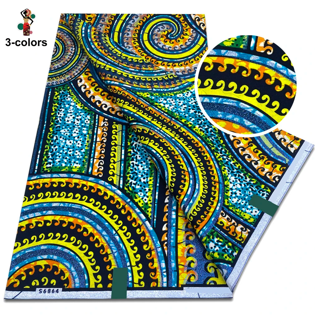 African Gold Print Wax Fabric - 100% Cotton Soft Nigerian Ankara Batik Pagne Material