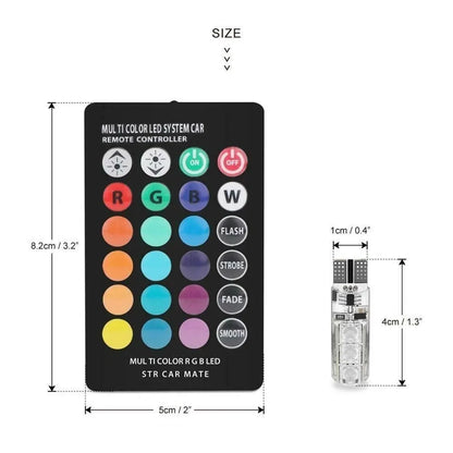 1SET T10 W5W RGB LED Bulb 12SMD 5050 CANbus - 194 168 Car Wedge Light with Remote Controller, Flash Reading, Clearance Lights