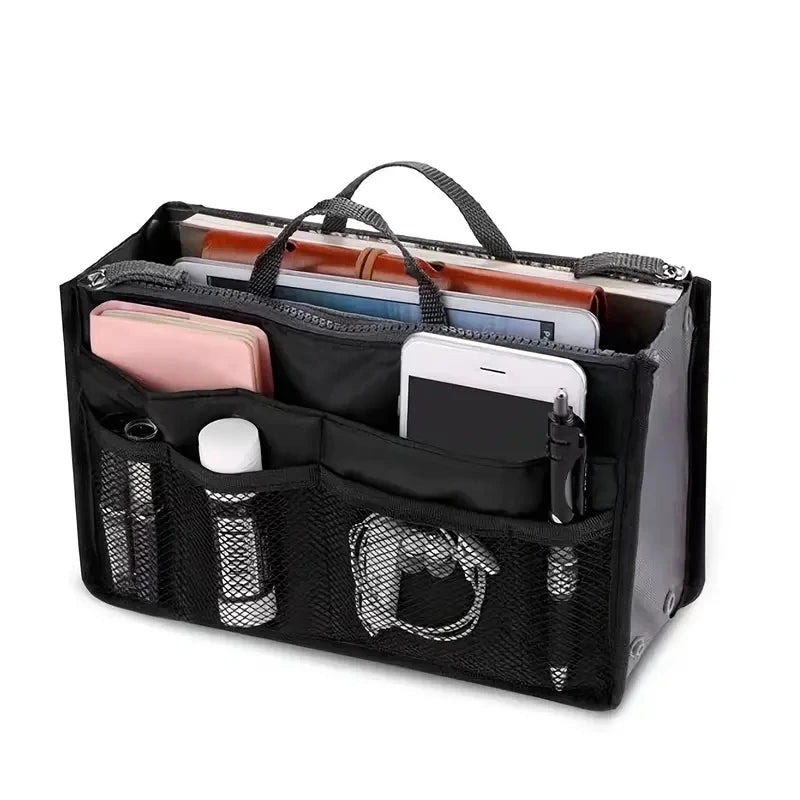 Women’s Nylon Makeup Organizer Insert Bag – Large Capacity Travel Cosmetic Handbag Liner & Tote Purse Organizer for Ladies