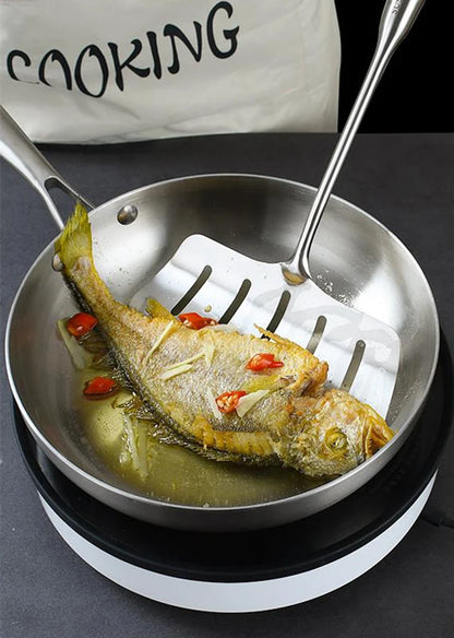 24CM Professional Grade Frying Pan - 304 Stainless Steel, 2MM Thick 5-Ply Steel Skillet & Cooking Pot