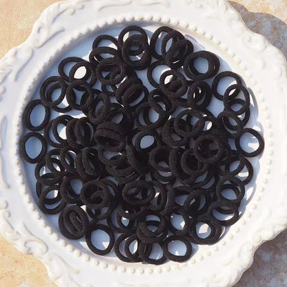 10/100PCS Black Elastic Hair Bands - Simple Rubber Scrunchies & Ponytail Holders for Women & Girls (2-5cm)