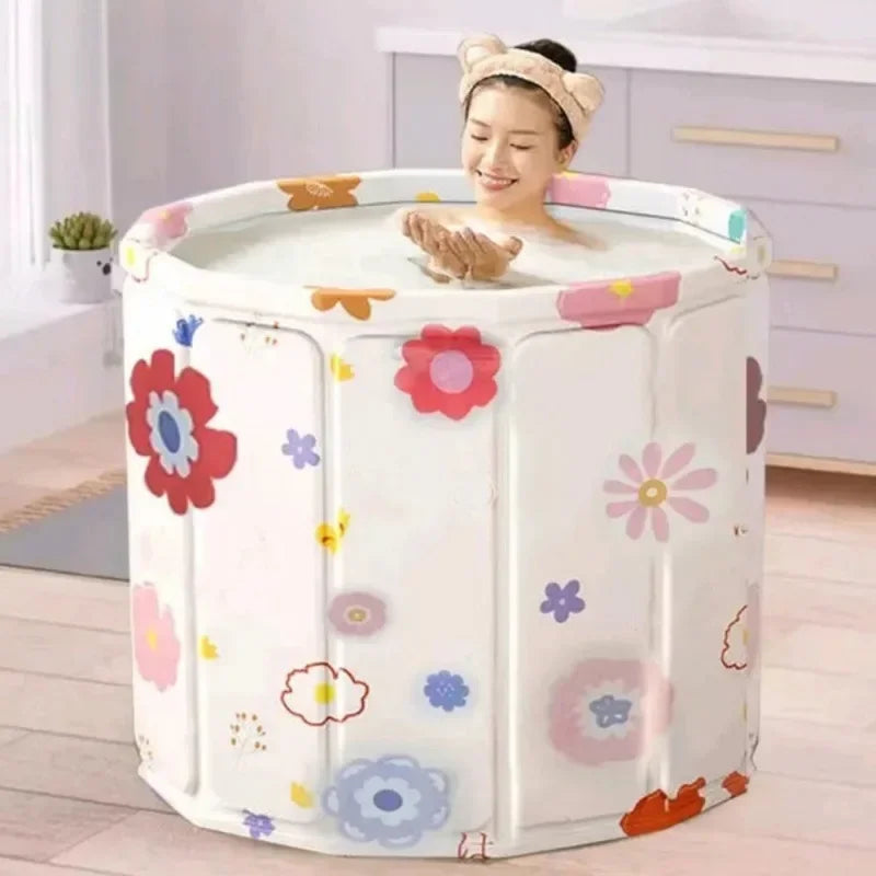 Folding Portable Adult Bath Tub – Thickened Insulated Round SPA Soaking Bucket for Home Bathroom