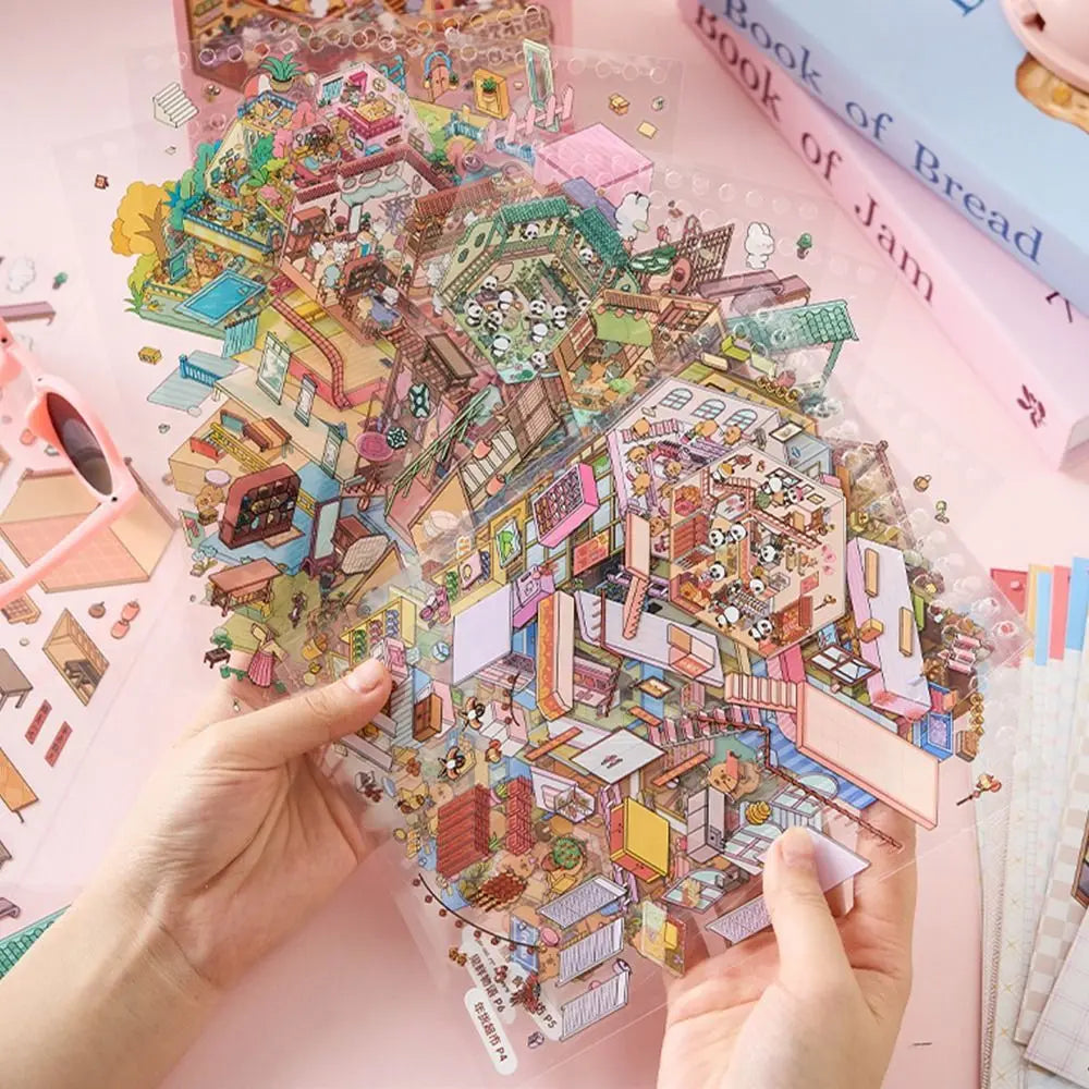 3D Cabin Scene Sticker Book - Layered Cartoon Scene Stickers for DIY Crafts, Creative Play, and Collecting