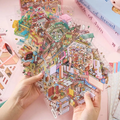 3D Cabin Scene Sticker Book - Layered Cartoon Scene Stickers for DIY Crafts, Creative Play, and Collecting
