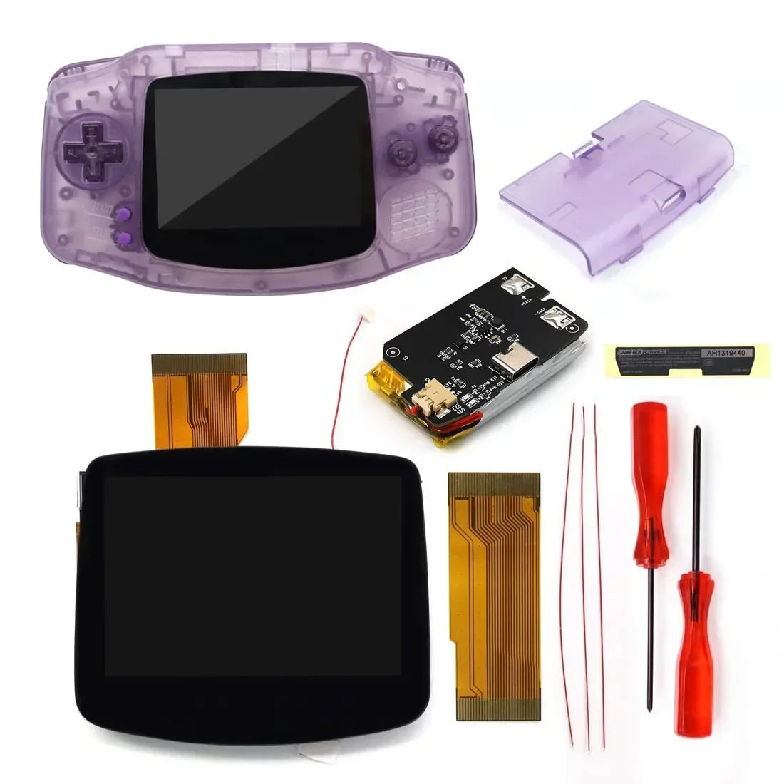 GBA V5 Laminated IPS LCD Backlight Kit – Built-In 1800mAh Rechargeable Battery with Type-C Port for Game Boy Advance