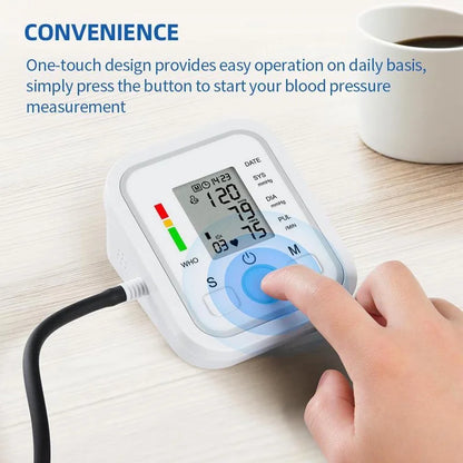 Automatic Tonometer Arm Blood Pressure Monitor – Digital BP Equipment with LED Display and Pressure Sensor Cuff