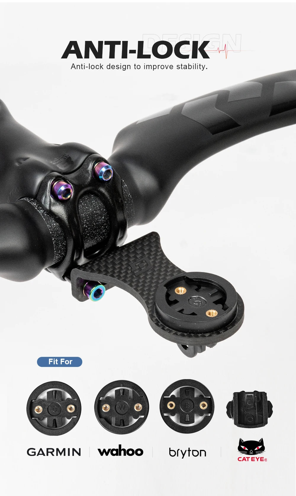 OGEVKIN Carbon Bike Stem Extension — Computer Mount Holder Rack for GPS, Cycling Computer, Camera & Light, 3K Black