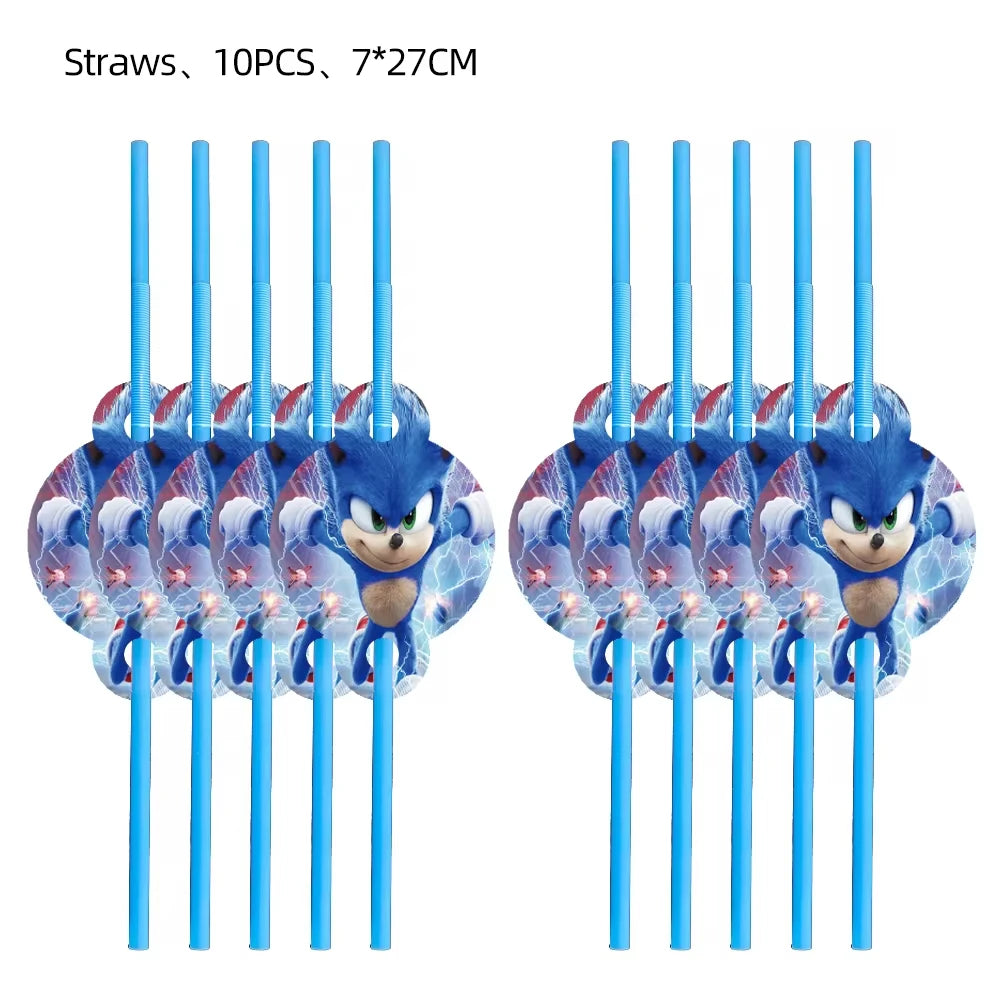 Sonic Cartoon Party Supplies Set – Disposable Tableware with Plates, Cups, Napkins & Balloons for Boys’ Birthday & Baby Shower Decor