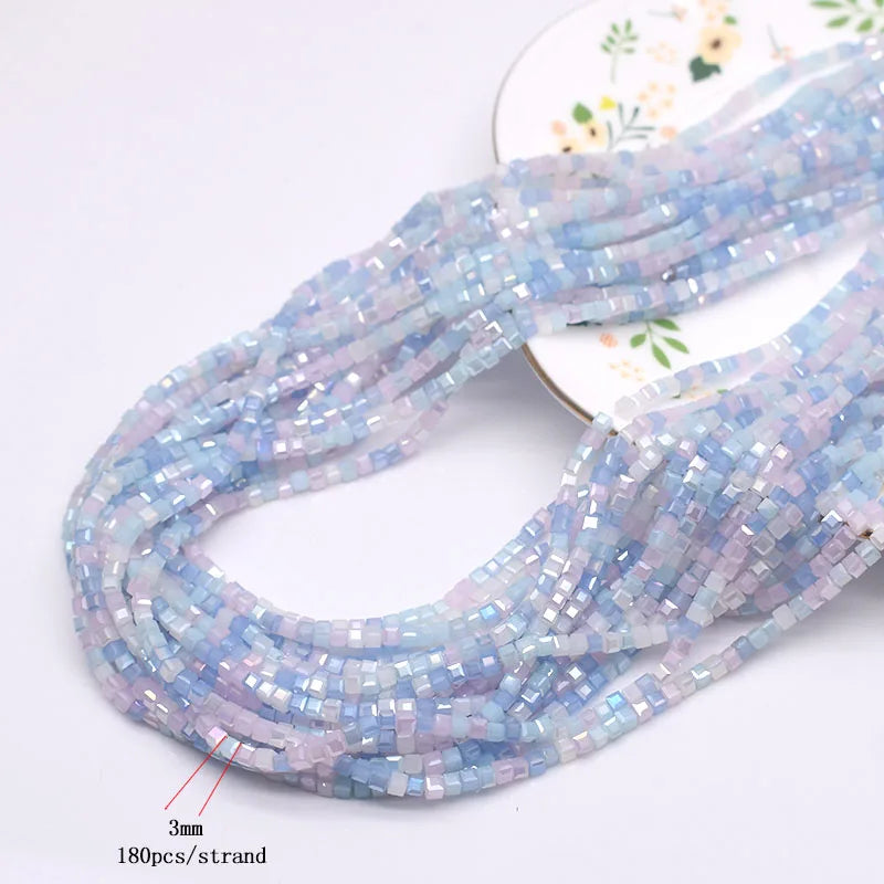 Pink Czech Glass Crystal Beads - 3mm 4mm 5mm Cube Square Candy Seed Beads for DIY Jewelry Making Charms