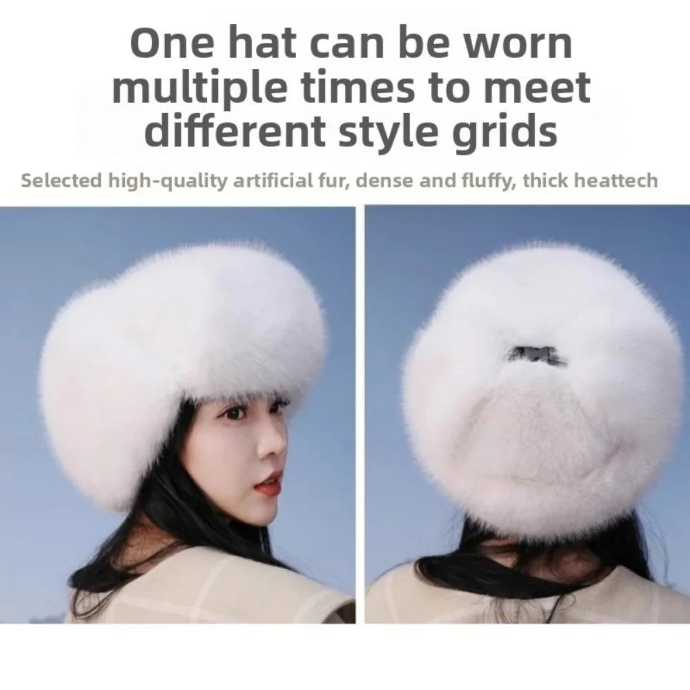Fashion Faux Fur Bomber Hat – Thickened Windproof Cap with Earflaps & Warm Earmuffs for Women