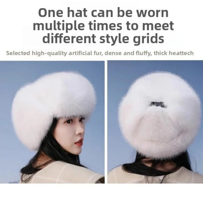 Fashion Faux Fur Bomber Hat – Thickened Windproof Cap with Earflaps & Warm Earmuffs for Women