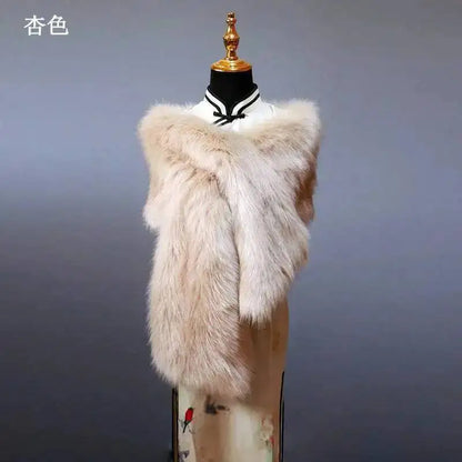 32-Color Luxury Faux Fox Fur Shawl – Women’s Plush Winter Scarf, Wrap & Cape for Wedding & Coat