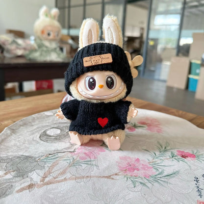 17cm Labubu Doll Clothes — Monster Outfit with Hat, Love Sweater & Casual Shoes for Sitting Party Accessories