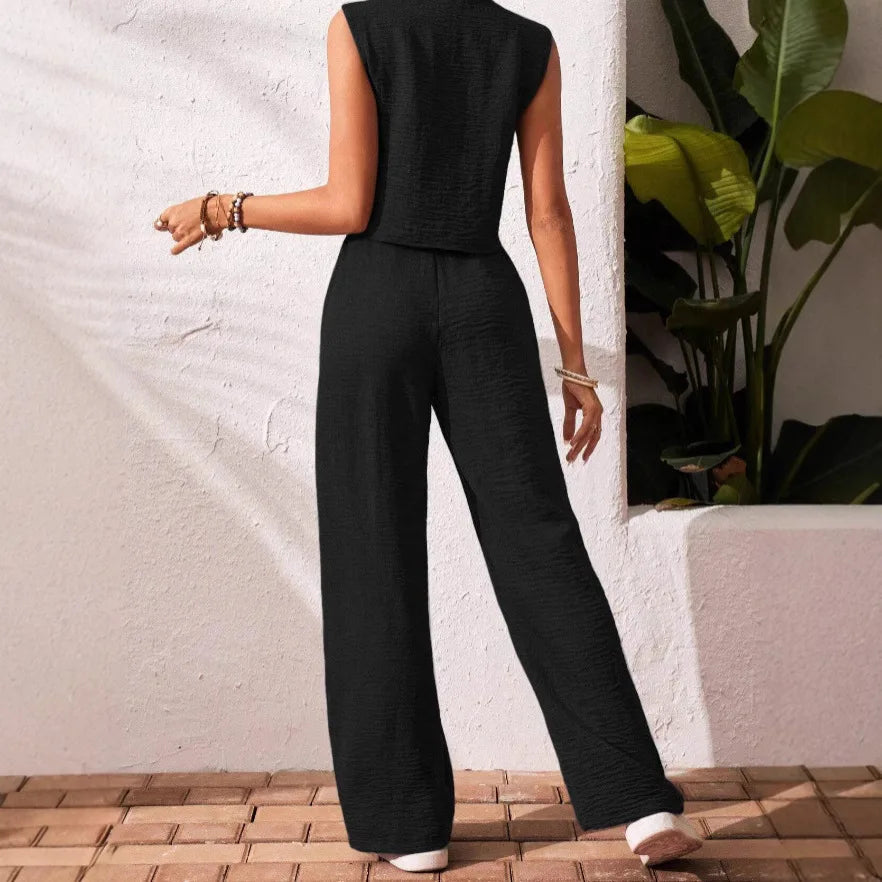 Women’s Summer Cotton Linen Two-Piece Set 2025 – V-Neck Button Vest Top & Casual Trousers Suit Shorts Pants Outfit Set
