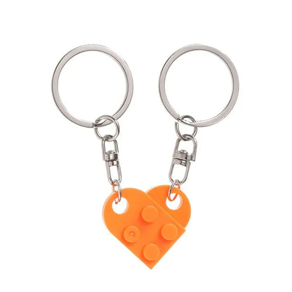 Love Heart Brick Keychain - Matching Couple Key Ring, Building Block Jewelry Gift for Birthdays