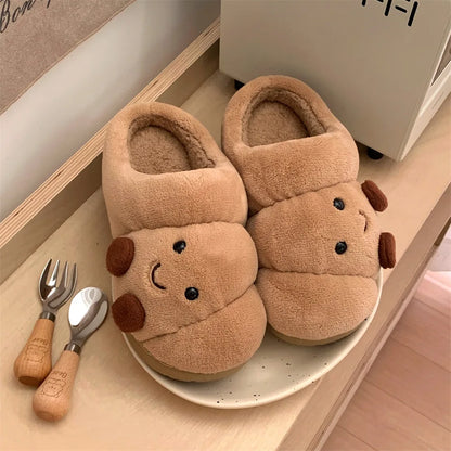 Women’s Indoor Fluffy Slippers – Cute Cartoon Faux Fur House Shoes, Warm Anti-Slip Cotton Slides for Girls