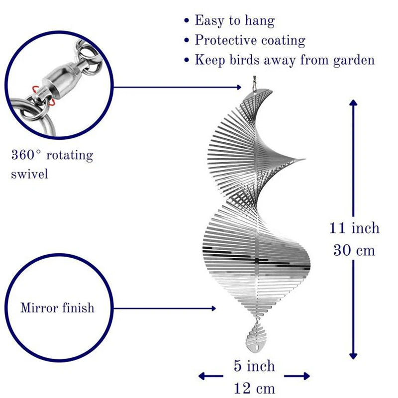 3D Rotating Wind Chime Spinner – Spiral Pendant with Bell for Patio, Garden & Outdoor Home Decor