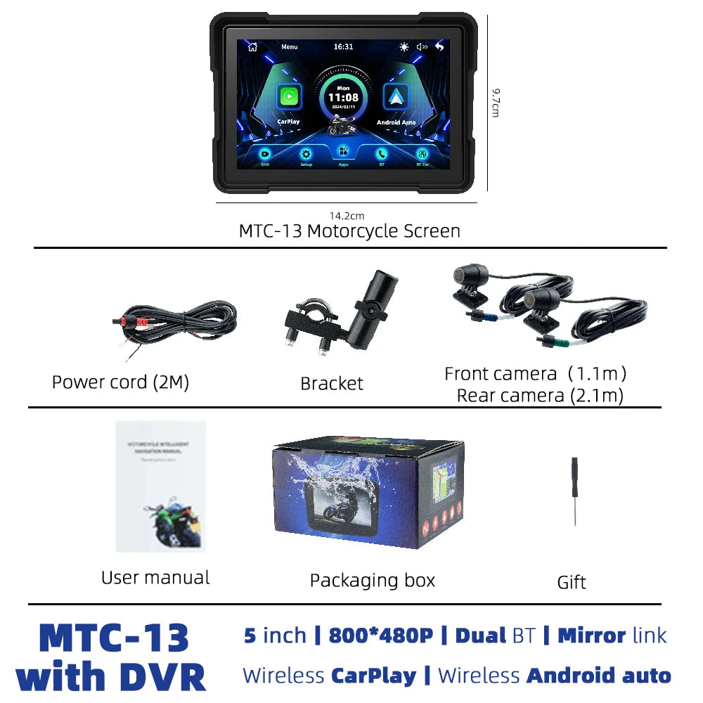 EKIY MTC-10 5” Wireless CarPlay Motorcycle Navigation Display – Portable Android Auto Monitor