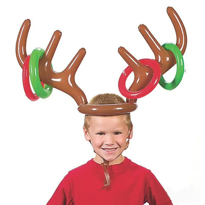 Inflatable Reindeer Antler Hat Ring Toss Game – Kids Christmas & Family Party Toy, Xmas 2023 Decor