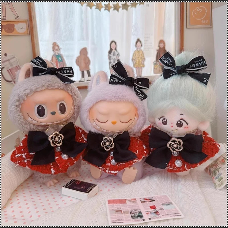 Labubu Doll Accessories — 17cm Luxury Woolen Shawl Suit & Skirt Set with Messenger Bag & Loafers
