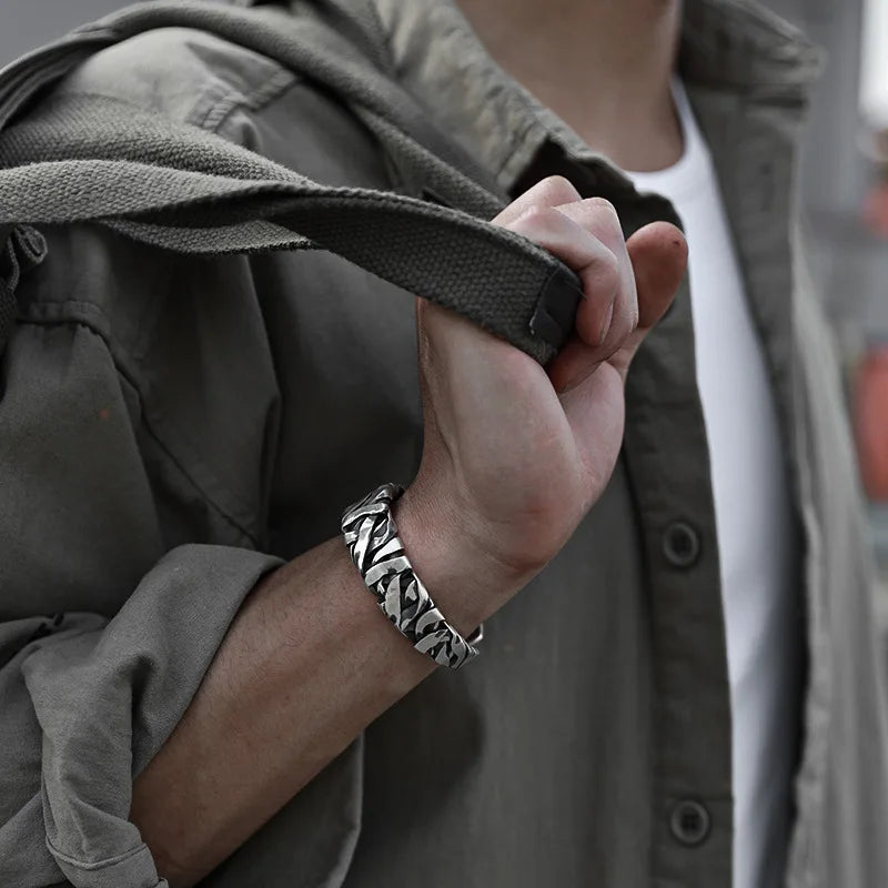 925 Sterling Silver Wide Geometric Bangle - Punk Irregular Bracelet for Men and Women - Fashion Jewelry Gift
