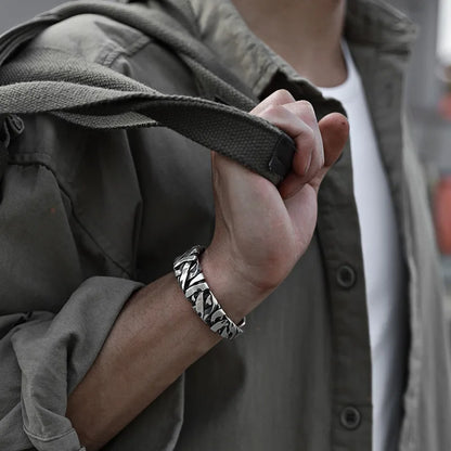 925 Sterling Silver Wide Geometric Bangle - Punk Irregular Bracelet for Men and Women - Fashion Jewelry Gift