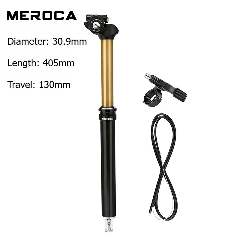 MEROCA Remote Dropper Seatpost - Internal Cable Routing Telescopic Seatpost for MTB, 27.2mm, 30.9mm & 31.6mm Options