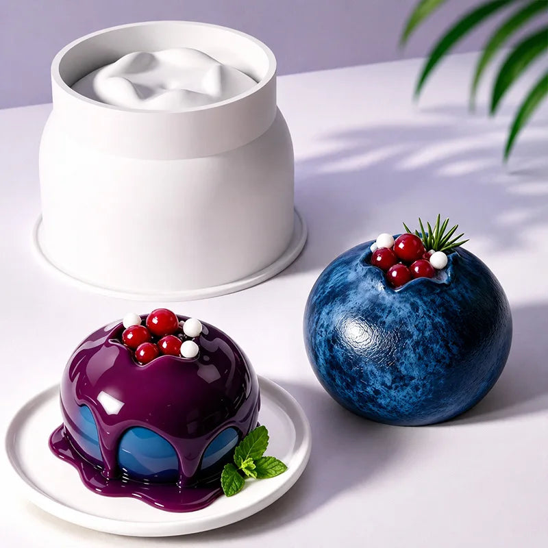 Blueberry Mousse Cake Silicone Mold – 1/6-Cavity Fruit-Shaped Baking Mold for Chocolate, Pudding, and Desserts