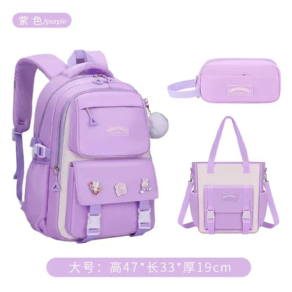 Pink Large Capacity Backpack – Spine Protection for Middle & High School Girls, Children’s School Bag with Hanging Accessories
