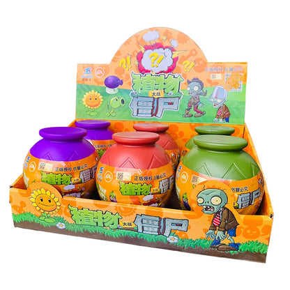 6PCS Plants vs Zombies 2 Clay Pot Blind Box – Sunflower, Peashooter & Zombie Game Figures for Kids Gift