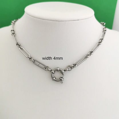 Spring Sailor Clasp Necklace – Stainless Steel Paperclip Link Chain Choker for Women & Men, Geometric PVD Gold Jewelry
