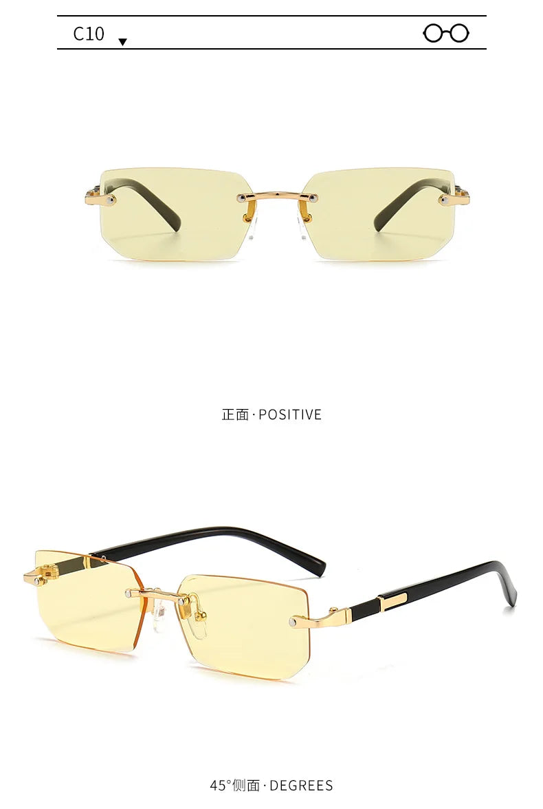 Rimless Rectangle Sunglasses — Fashion Small Square Shades for Men & Women, Summer Travel Eyewear