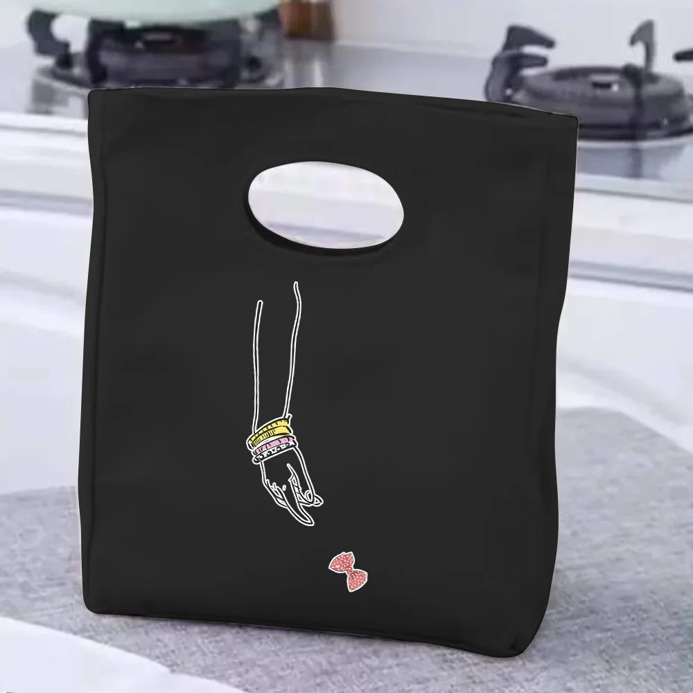 2024 Insulated Lunch Bag with Handle – Portable Thermal Cooler Lunch Box for Picnic, Travel & Food Storage, White Printed Design