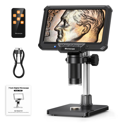 7 Inch Digital Microscope 1200X – 16MP HD Inspection Camera for PCB Repair, Coin Collecting & Soldering with LED Lights & PC View Support