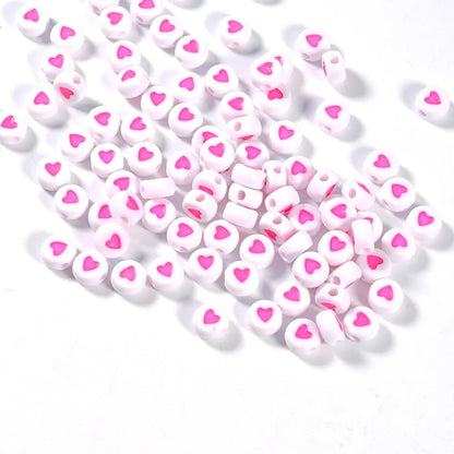 100Pcs 7mm Acrylic Flat Round Beads – Colorful Heart Pattern Spacer Beads for DIY Bracelet & Earring Jewelry Making Supplies