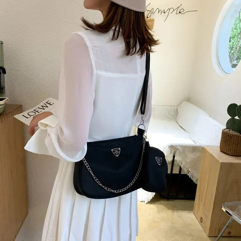 Women's Nylon Crossbody Bag - Fashionable Casual Underarm Bag, Portable Design for Students