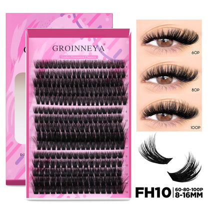 GROINNEYA DIY Lash Extension Kit – Cluster & Individual Lashes Set with Lash Bond & Seal for At-Home Eyelash Extension Makeup