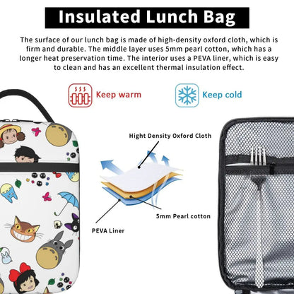 Totoro Miyazaki Anime Insulated Lunch Tote Bag – Portable Thermal Cooler for School & Office