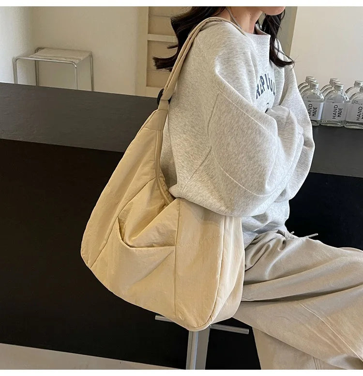 2025 Trendy Women's Soft Cloth Shoulder Bag – Solid Color, Y2K Casual Style, Crossbody Handbag for Students