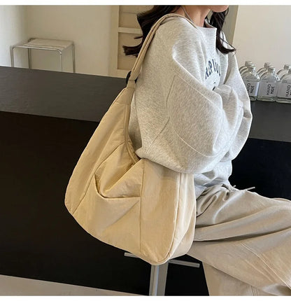 2025 Trendy Women's Soft Cloth Shoulder Bag – Solid Color, Y2K Casual Style, Crossbody Handbag for Students