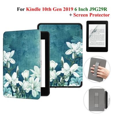 Kindle 10th Gen 6" Leather Case – Hand Strap & Screen Protector Cover with Wake/Sleep Function (2019, J9G29R)