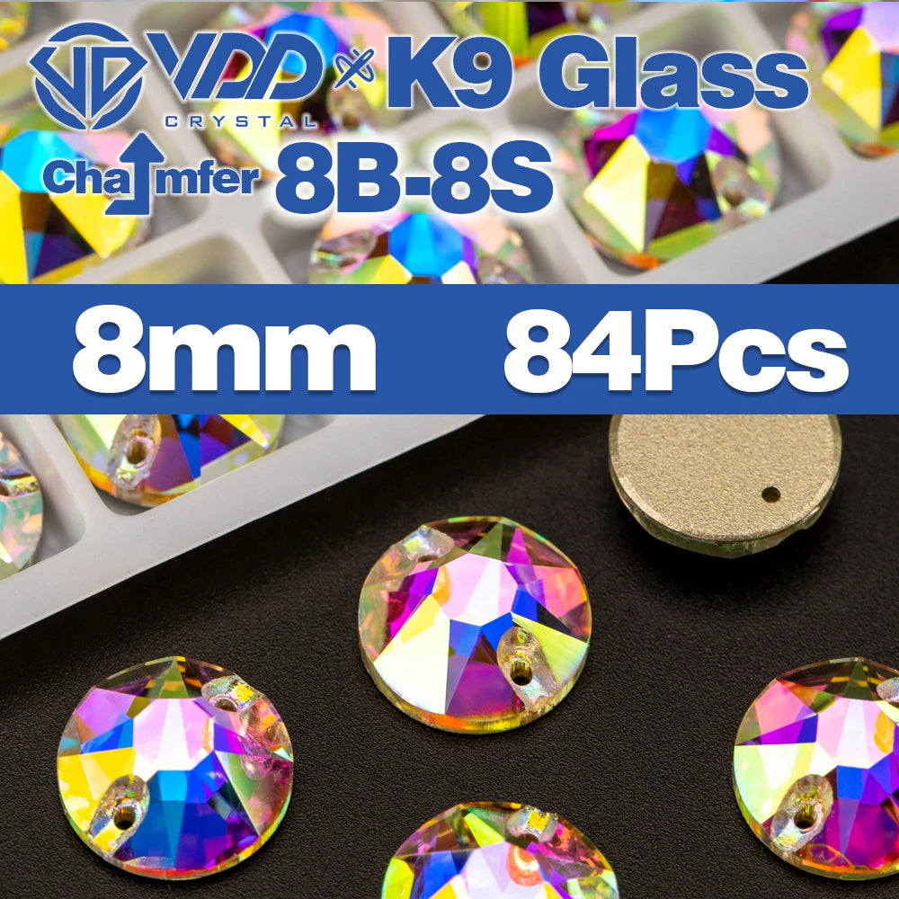 AAAAA K9 Glass Sew-On Rhinestones - AB Crystal Flatback Stones for Wedding Dress & Clothing Accessories