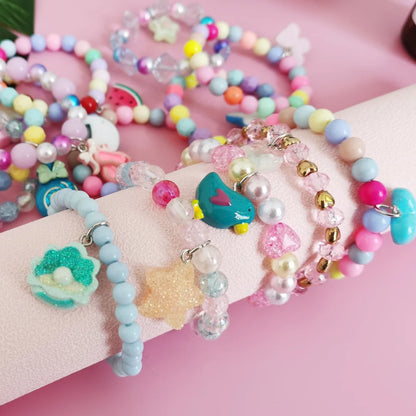 Children’s Unicorn Cartoon Bracelet – Cute Heart & Star Elastic Candy Beads for Kids Girls, Lovely Jewelry