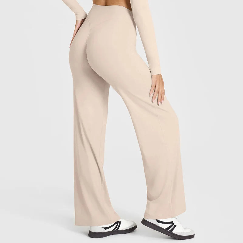 Women's Straight Leg Yoga Pants - Mid-Waist Naked-Feel Pilates & Running Trousers