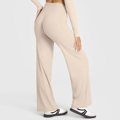 Women's Straight Leg Yoga Pants - Mid-Waist Naked-Feel Pilates & Running Trousers